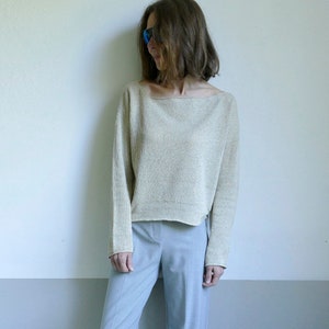 knit tsumugi silk pullover sweater,creamy with colorful speckles