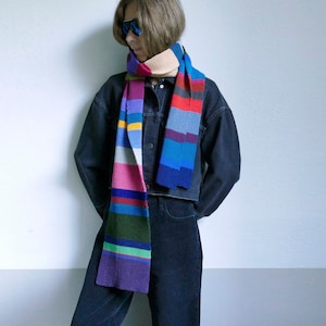 knit striped long warm soft unisex multicolor scarf,merino-acrylic zdjęcie 1