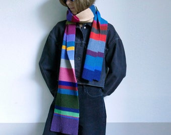 knit striped long warm soft unisex multicolor scarf,merino-acrylic