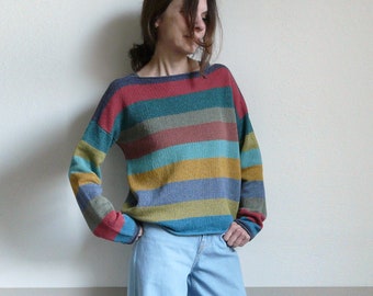 knit colorful striped cotton-merino pullover