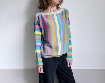 knit vertical stripes colorful pullover, cotton