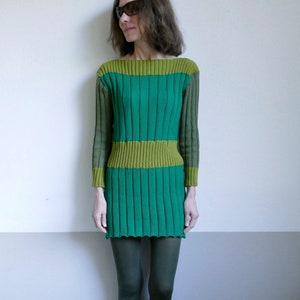 knit green color block mini dress, long sweater
