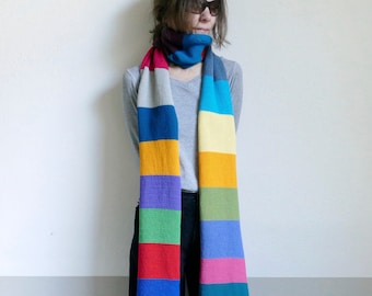 knit long multicolor striped warm soft scarf