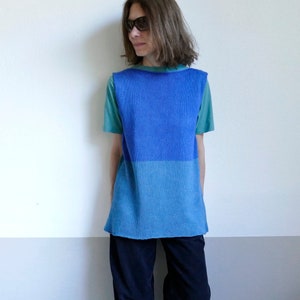 knit green blue color block tunic