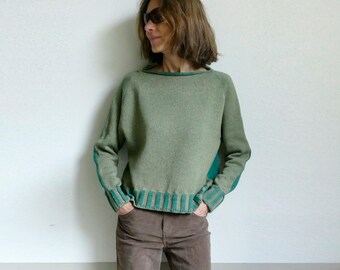green knit pullover,merino,cotton-MADE TO ORDER