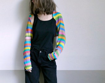 knit striped cotton shrug bolero extra longsleeves multicolor