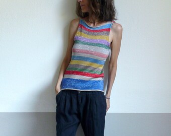 knit lurex  striped sparkly top tank