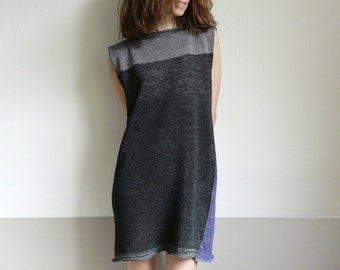 knit linen black  blue  mini dress , sleeveless dress