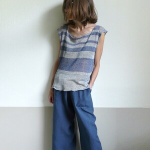 knit linen blue tank top