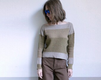 knit color block merino cotton ocher crop pullover sweater