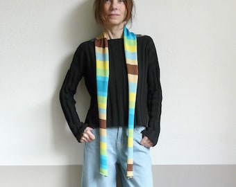 knit striped turquoise beige brown cotton scarf