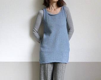 knit tunic, pale blue,woolen sweater vest-made to order