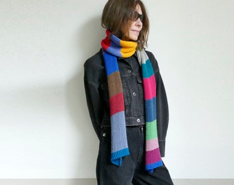 knit striped long warm soft scarf unisex,merino wool-acrylic