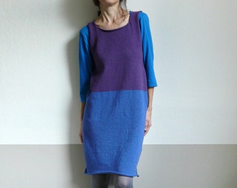 knit blue violet sleeveless dress, colorblock, woolen-made to order