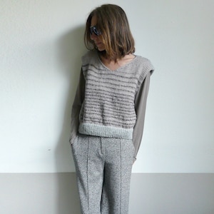 knit gray striped vest , V-neck
