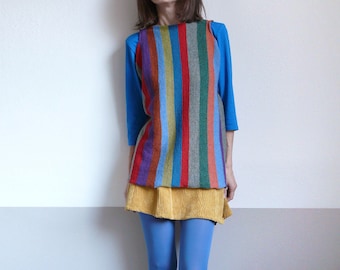 knit vertical stripe tunic, sweater vest,multicolor-made to order