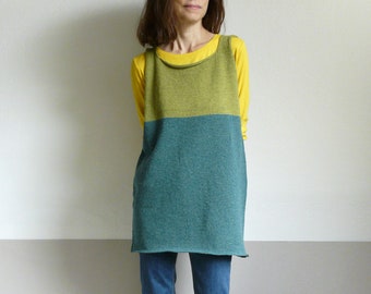 knit colorblock green tunic woolen , sweater vest, mini dress