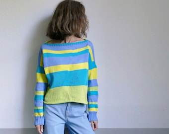 knit striped cotton pullover sweater, summer colors
