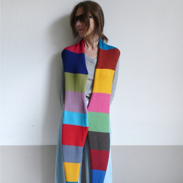 Écharpe longue en tricot à rayures colorées, chaude, douce