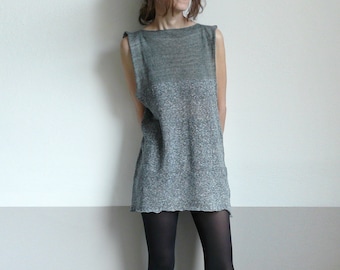 knit linen gray tunic , mini dress dress