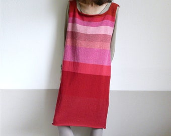 knit red pink striped dress, woolen