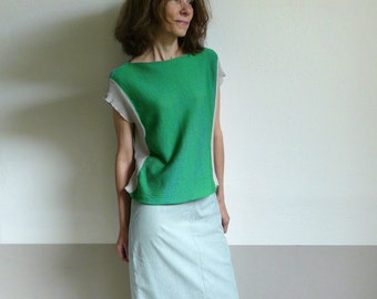 knit blue green gray top cotton-made to order