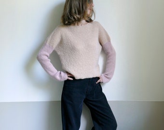 knit powder pink color block kid mohair sweater