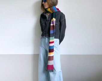 knit striped colorful cotton long scarf,unisex