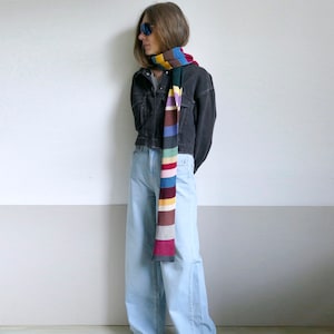 knit striped colorful cotton long scarf,unisex image 1