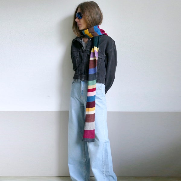 Écharpe longue en coton à rayures colorées, unisexe