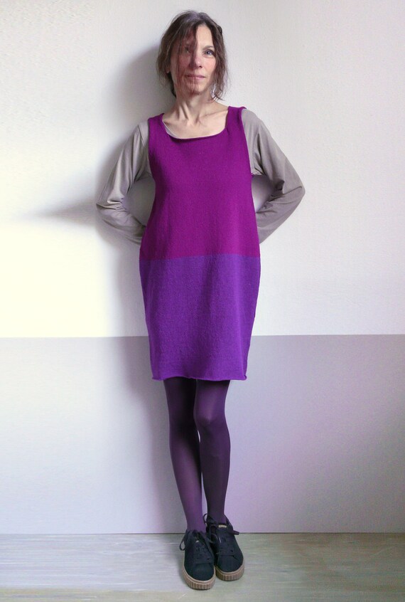 knit magenta purple color block wool sweater dress