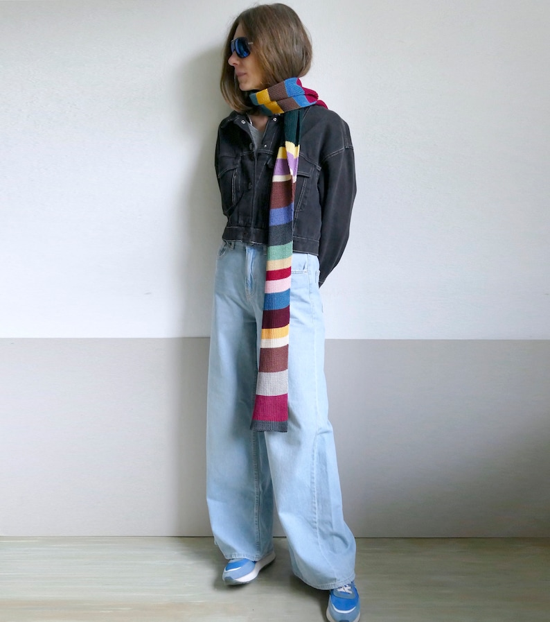 knit striped colorful cotton long scarf,unisex image 1