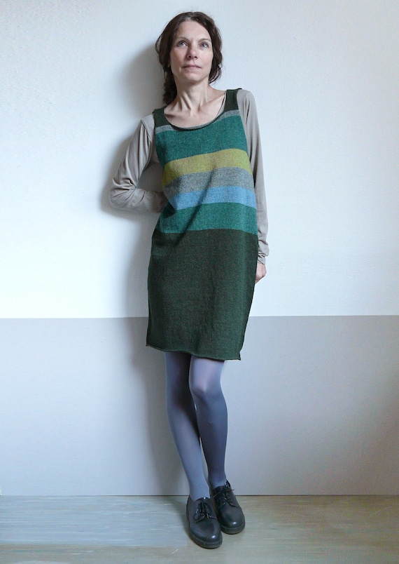 striped dress knitted vest knit green sleeveless dress, color block Skirt shirt