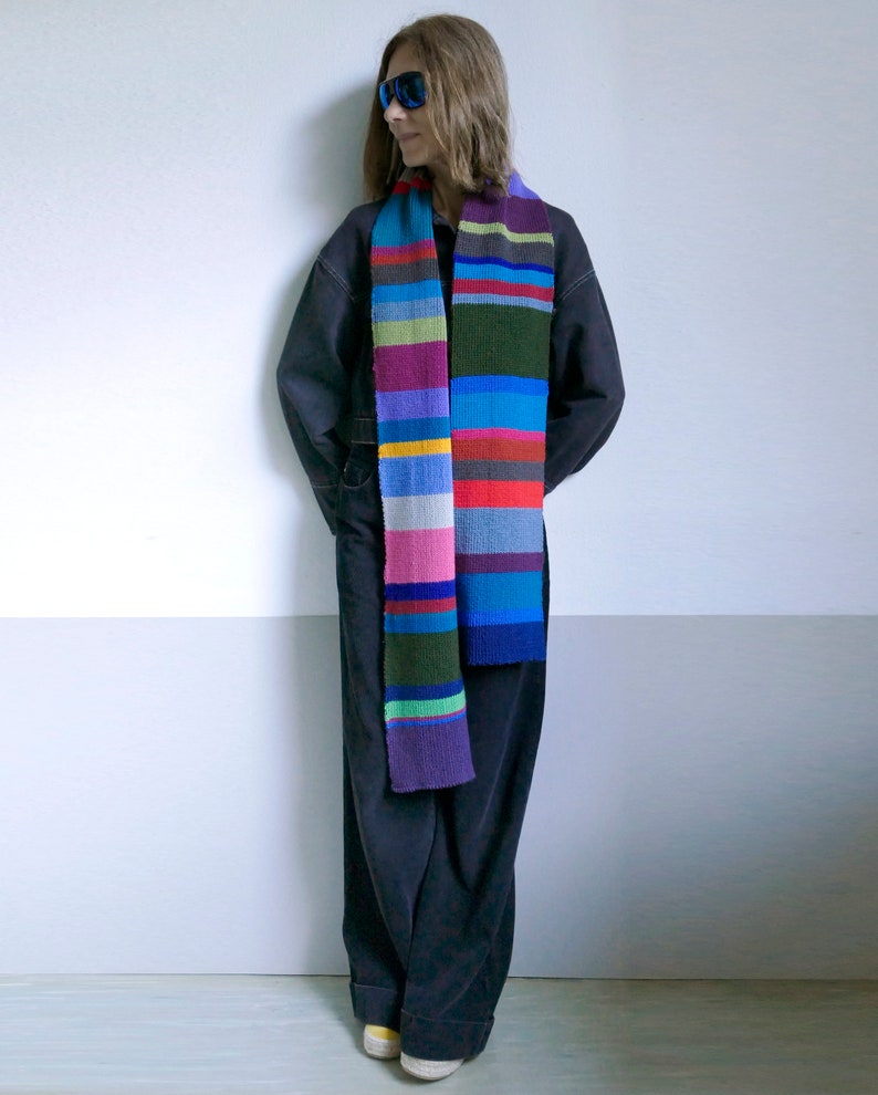 knit striped long warm soft unisex multicolor scarf,merino-acrylic zdjęcie 7