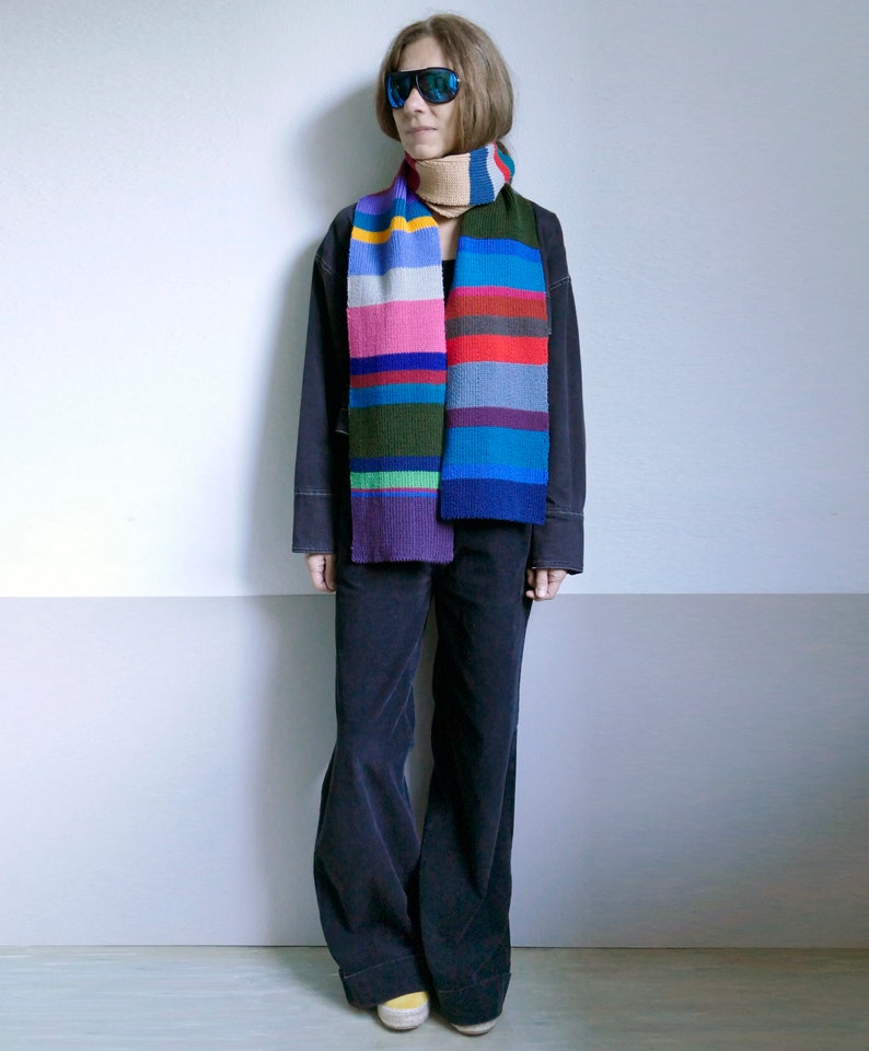knit striped long warm soft unisex multicolor scarf,merino-acrylic zdjęcie 8