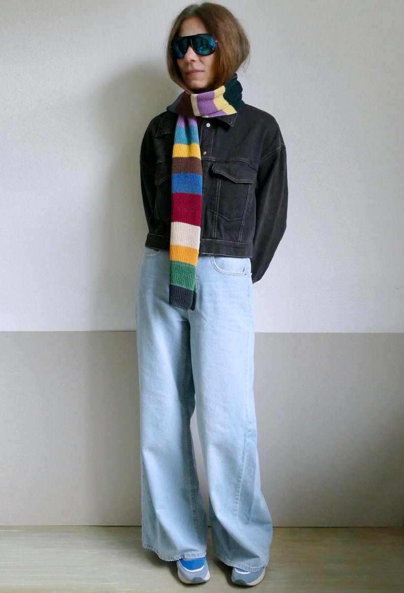 knit striped colorful cotton long scarf,unisex image 8