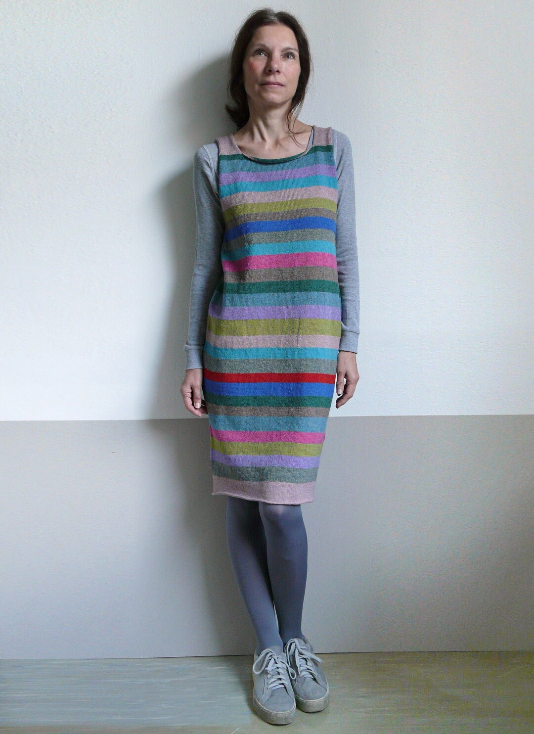knit stripe multicolor sleeveless dress, melange dress vest