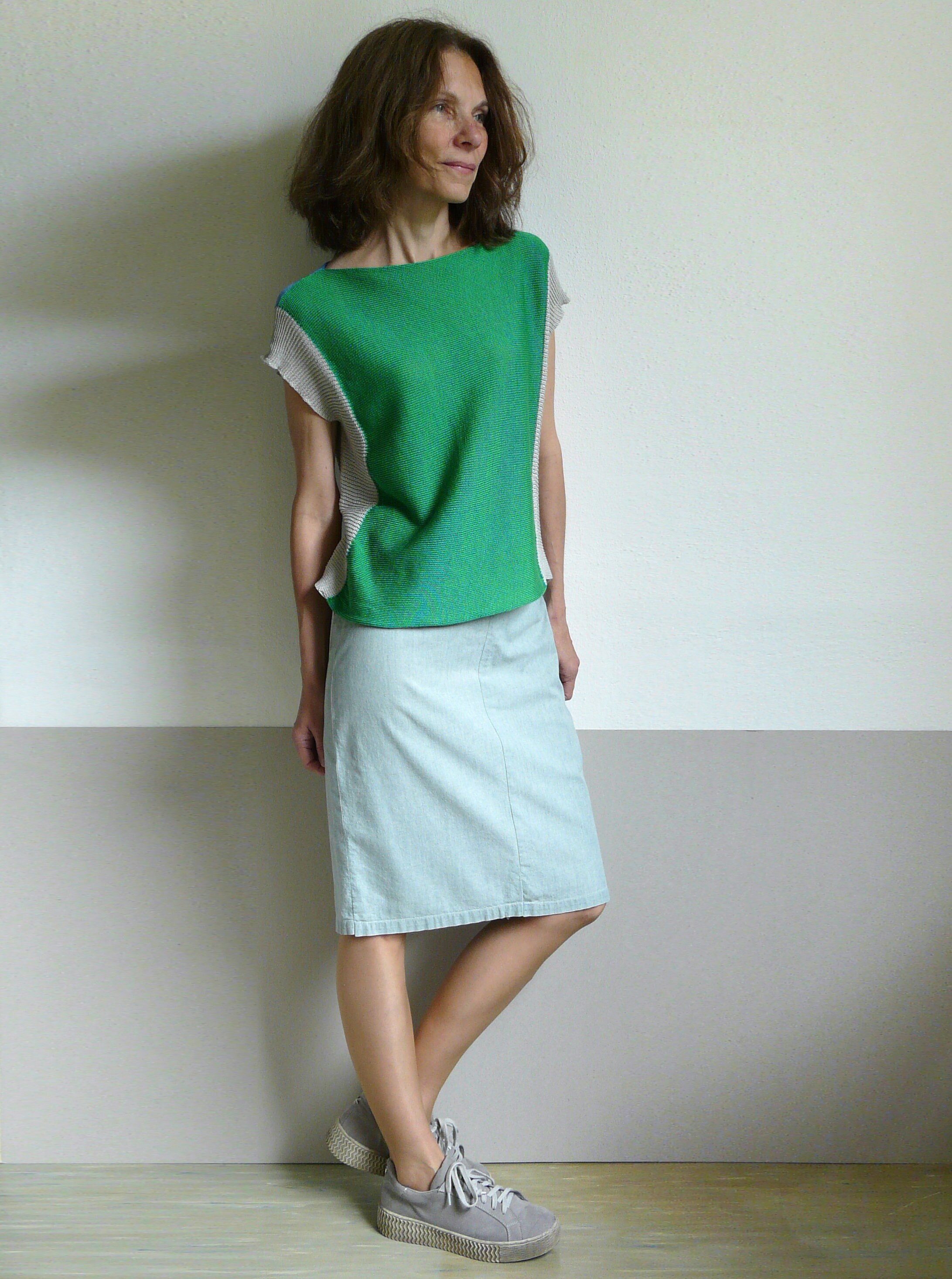knit blue green gray top cotton-made to order