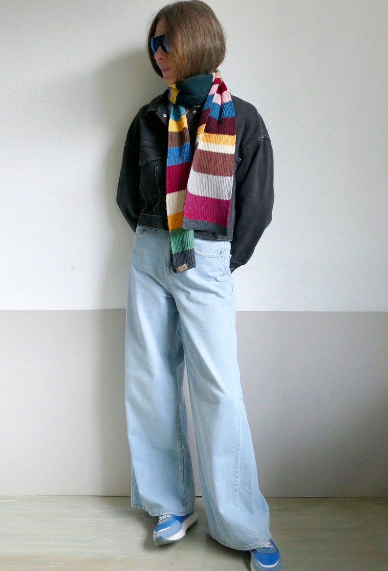 knit striped colorful cotton long scarf,unisex image 7