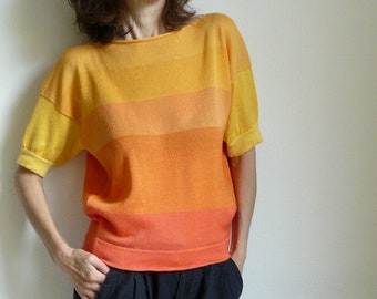 knit orange, yellow striped cotton shirt