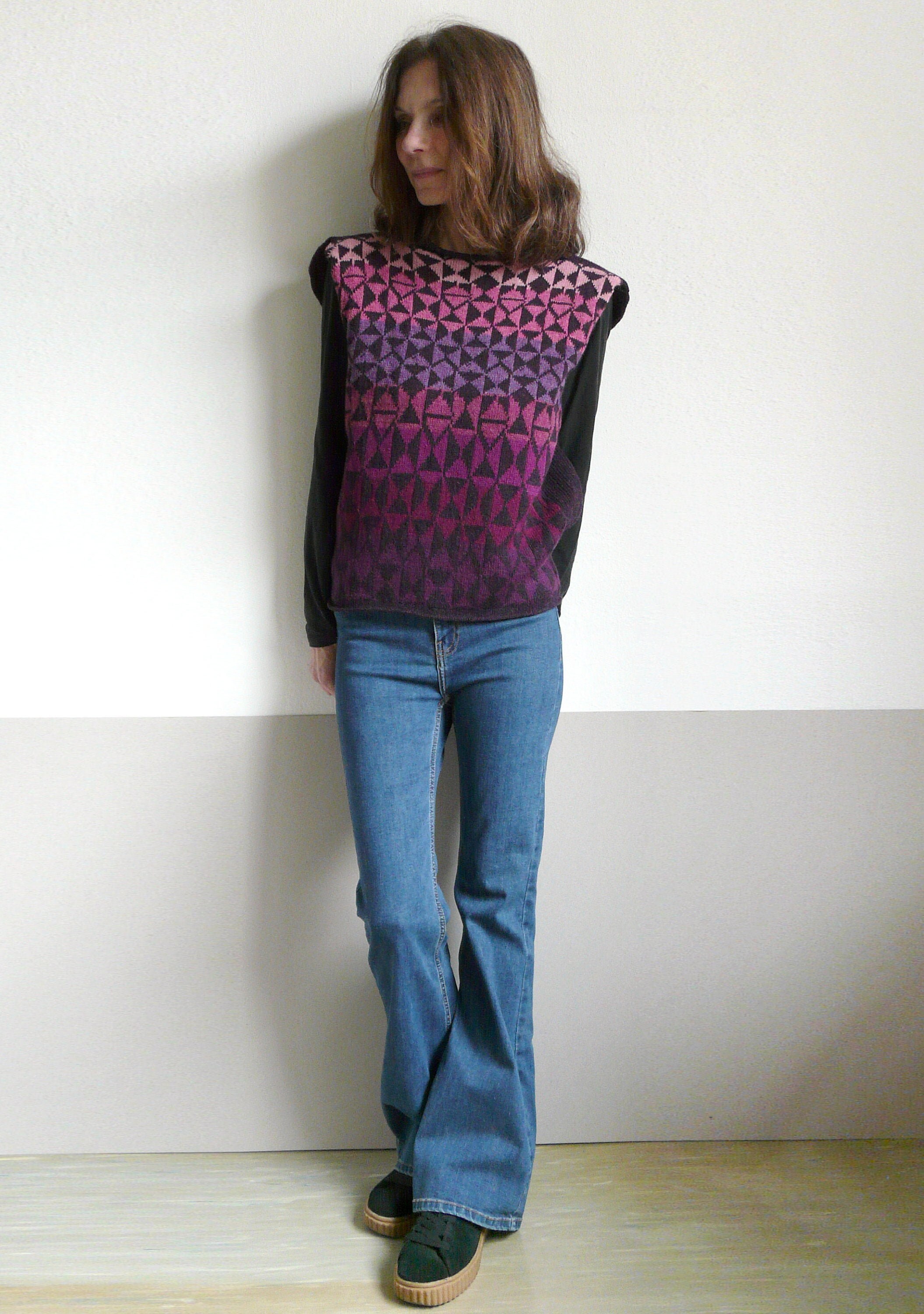 knit purple eggplant jacquard  sweater vest