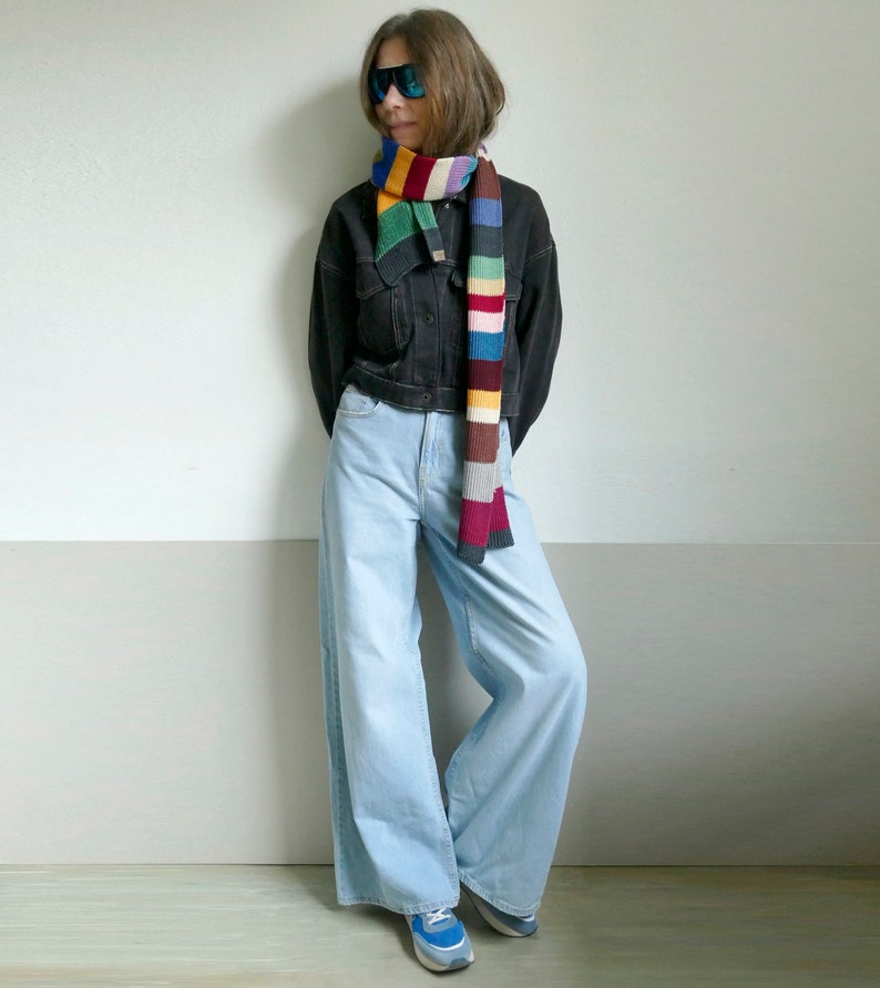 knit striped colorful cotton long scarf,unisex image 4