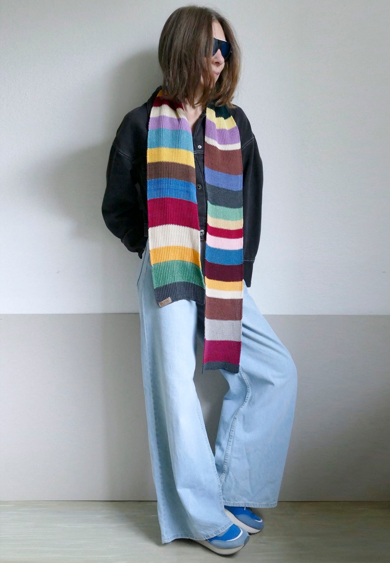 knit striped colorful cotton long scarf,unisex image 3