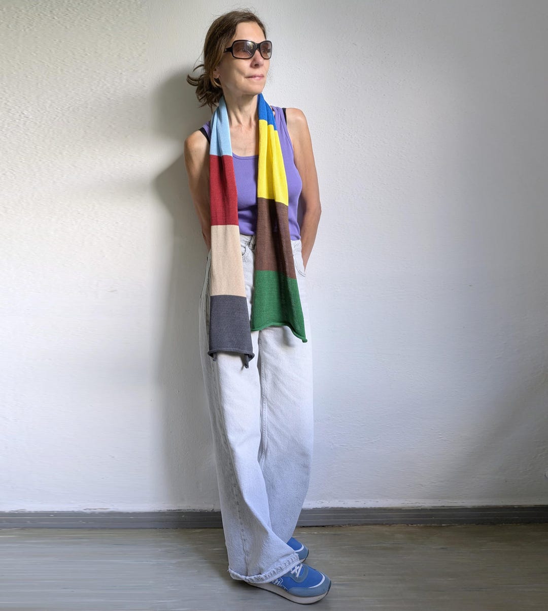 Knit Striped Cotton Colorful Scarf , Color Block Scarf, Unisex - Etsy
