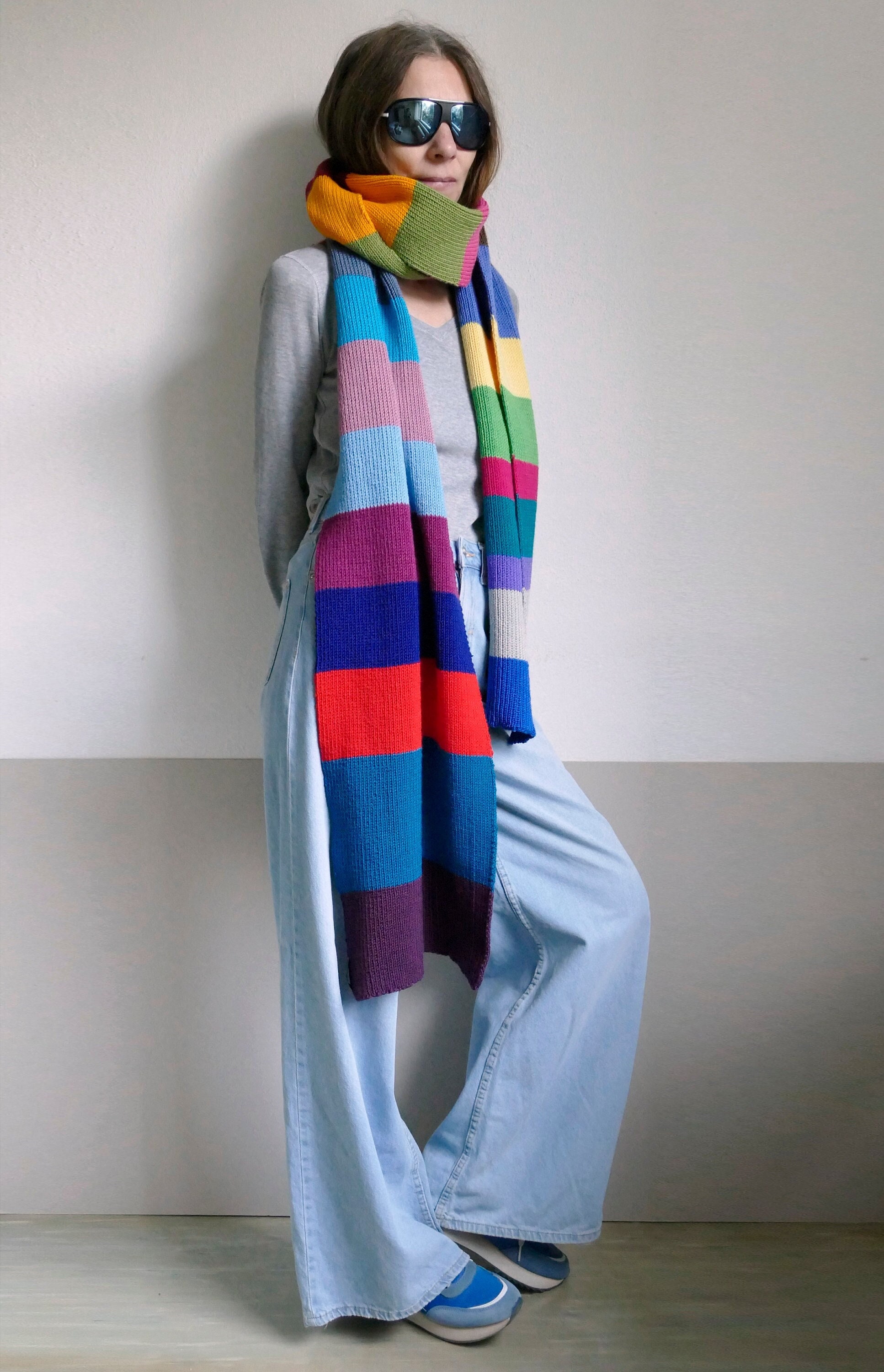 Knitted Striped Extra Long Wide Colorful Scarf,warm,soft