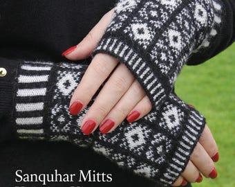 Scotland Sanquhar Knitting Kit - Fingerless Mitts  - with printed pattern and luxury yarn.