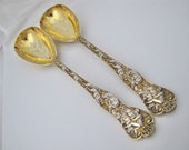 Amazing pair of Stag Hunt pattern fruit serving spoons Henry John Lias London 1876