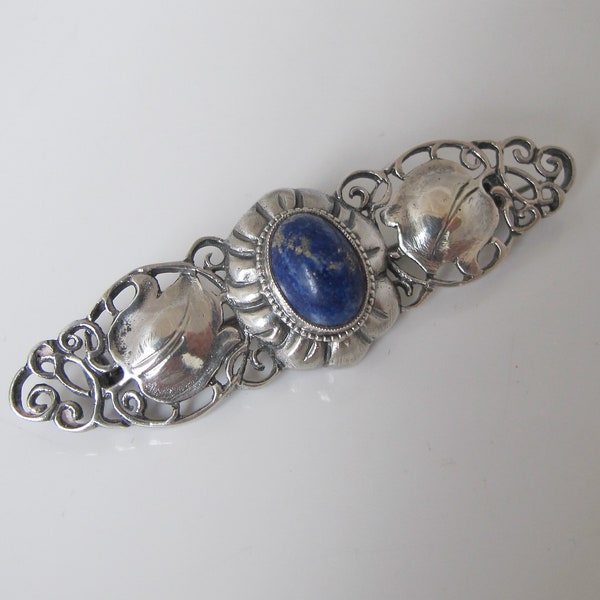 Signed Art Nouveau silver and lapis brooch Theodor Fahrner c1905