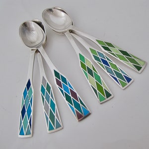 Beautiful set of silver and enamel coffee spoons Georg Jensen c 1960