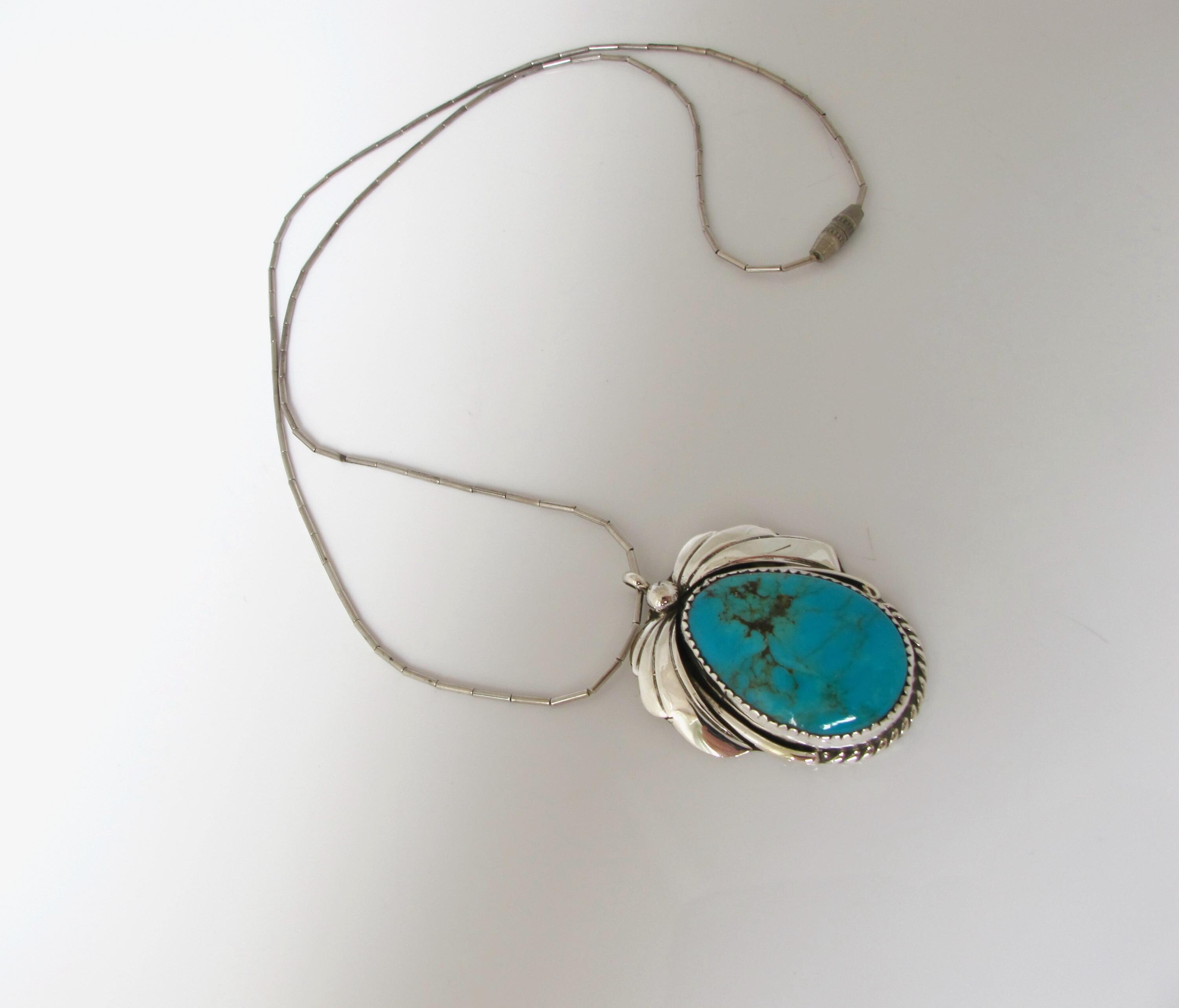 ナバホ「Herbert Tsosie」ターコイズ シルバー925 ネックレス Vtg Herbert Tsosie Navajo Sterling Silver Turquoise Tone